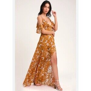 NWT Lulus Abundant Happiness Rust Orange Floral Print Jacquard Maxi Dress Medium